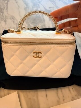 Chanel Quilted Vanity Bag in White with Gold Hardware